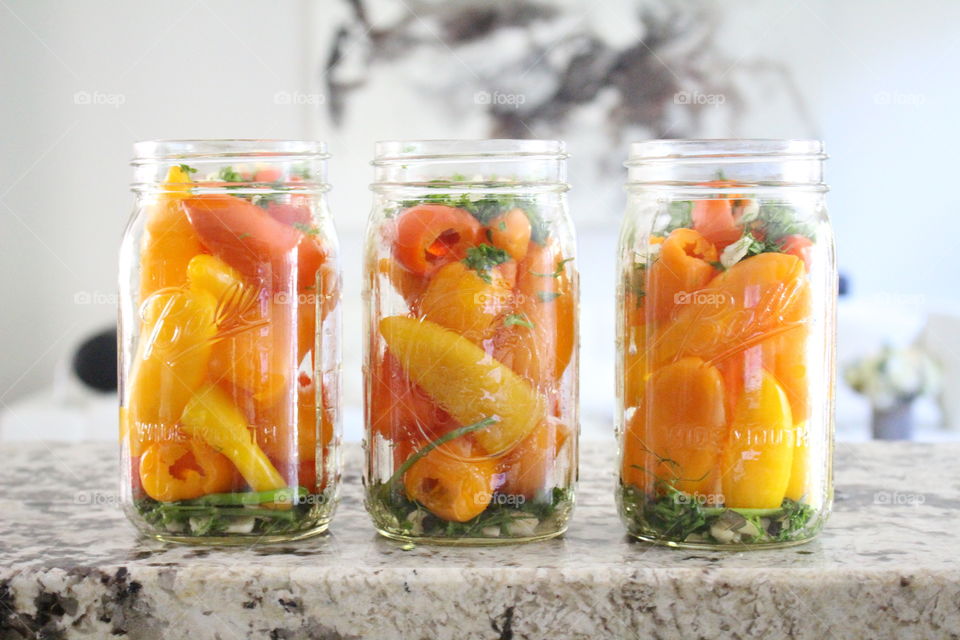 Marinating mini bell peppers