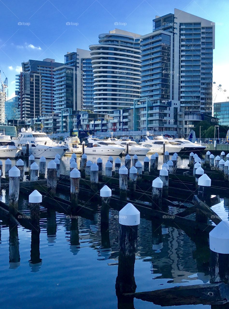 Dockland Reflections in the city. Melbourne Victoria Australia 