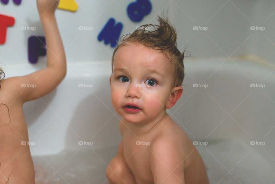 Boy in bathtub
