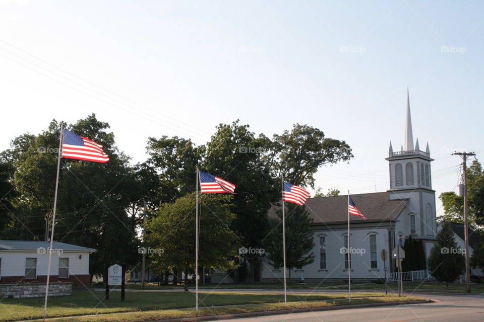 USA Flag n Historic church