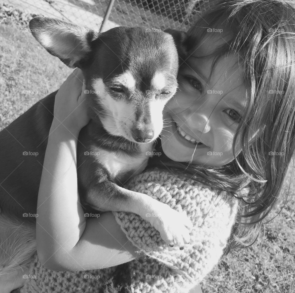 Girl and her dog bw 