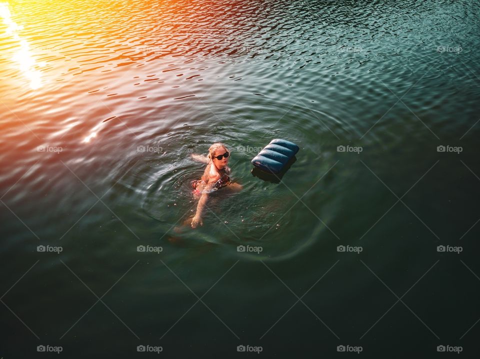 Women swimming in the lake