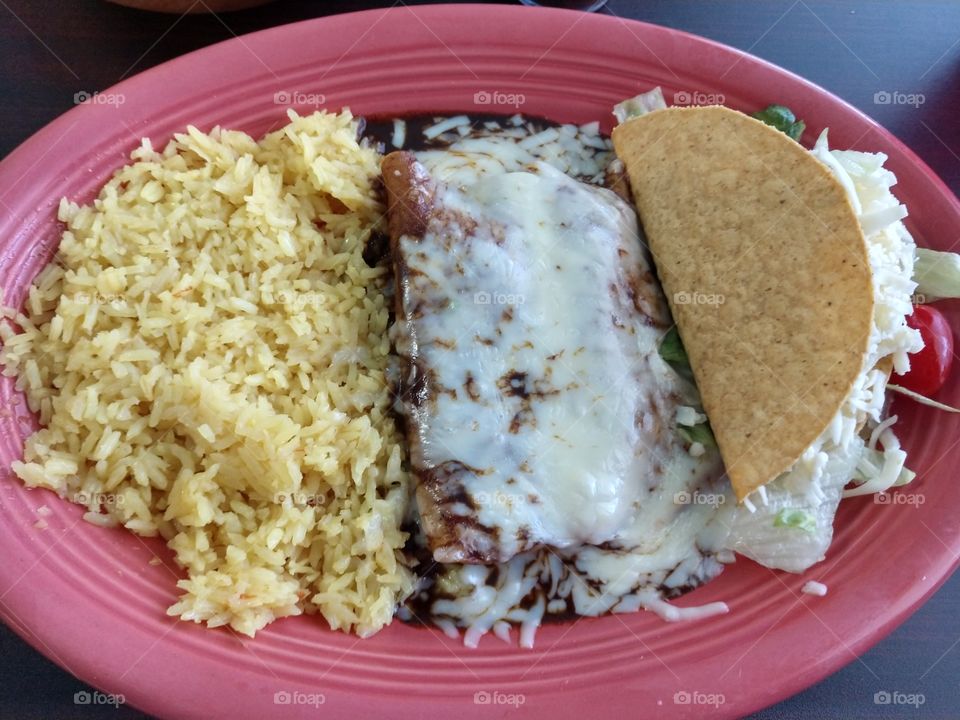 Enchilada, taco combination plate