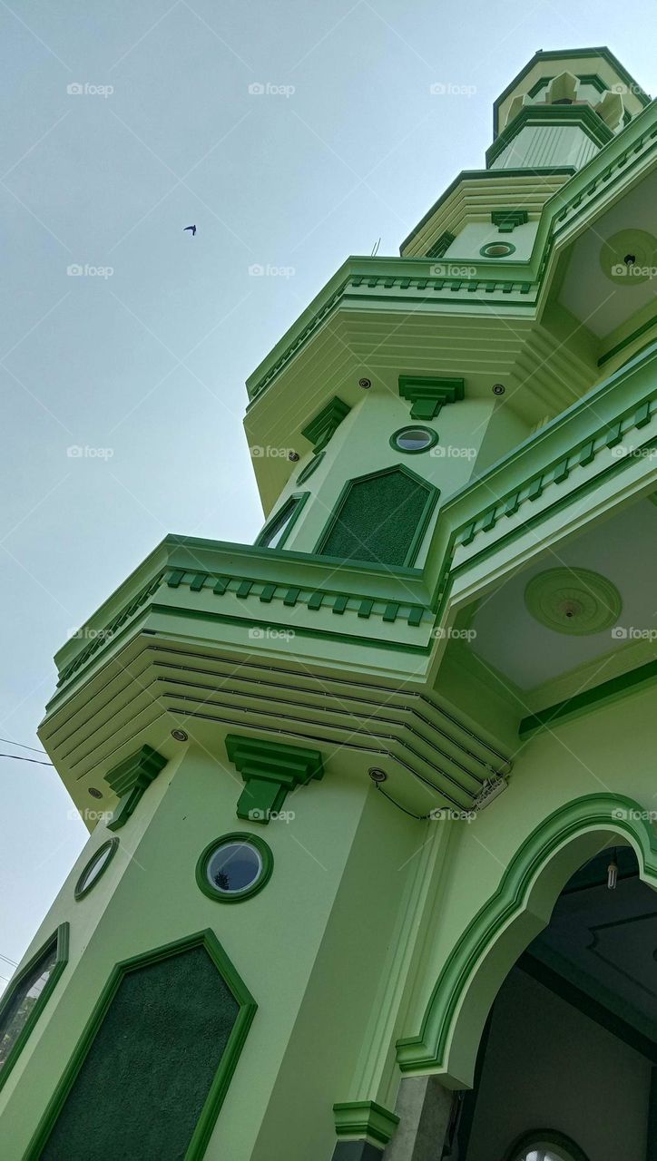 Green mosque minaret