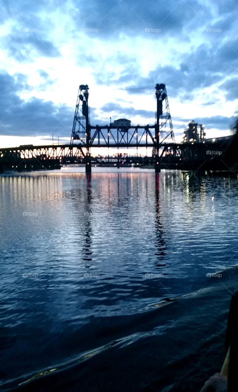 Dusk in Portland. Husband and I went a river cruise with our ballroom dancing team.