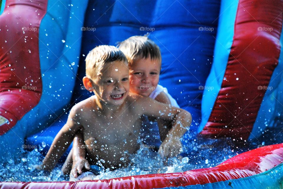 Summer fun on a water slide