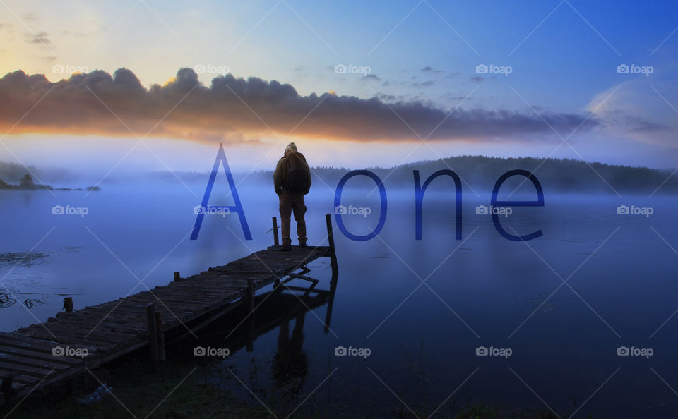 Conceptual alone man background with text added 
