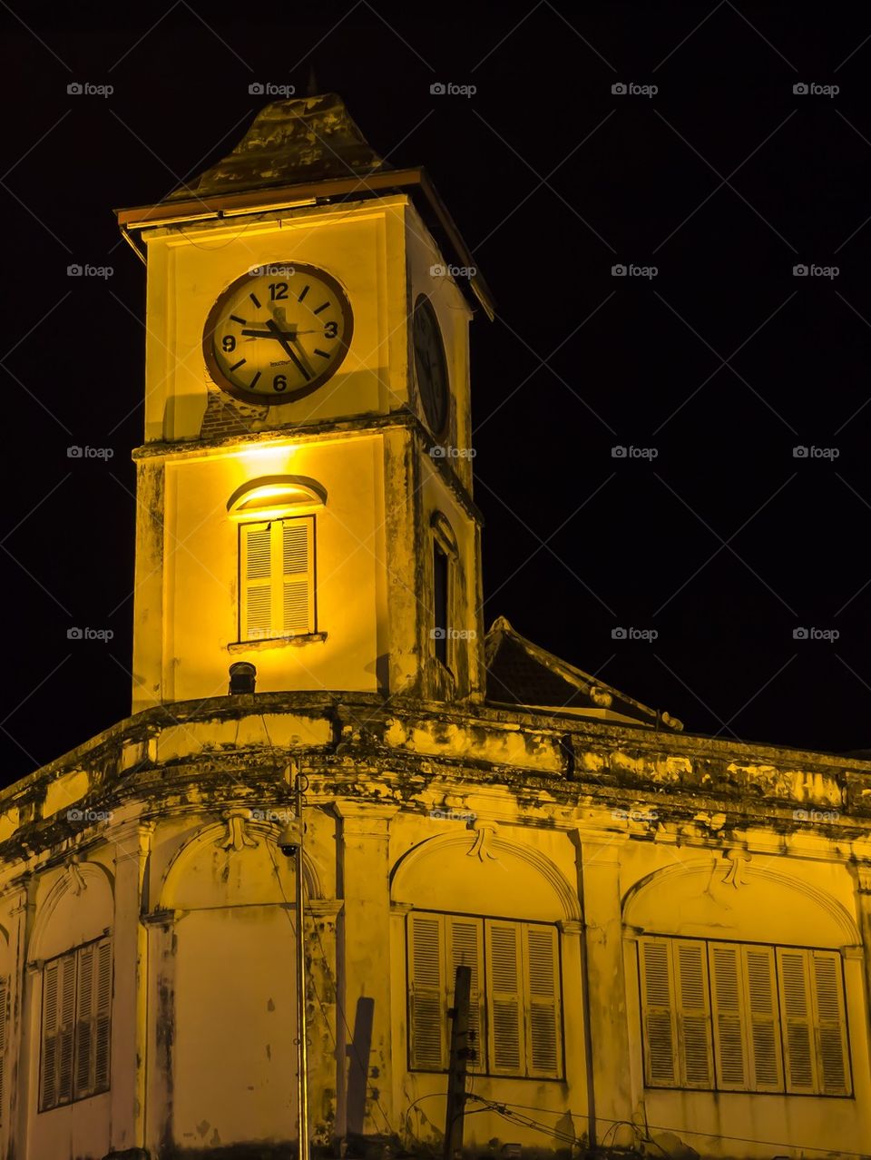 Old clock tower at night