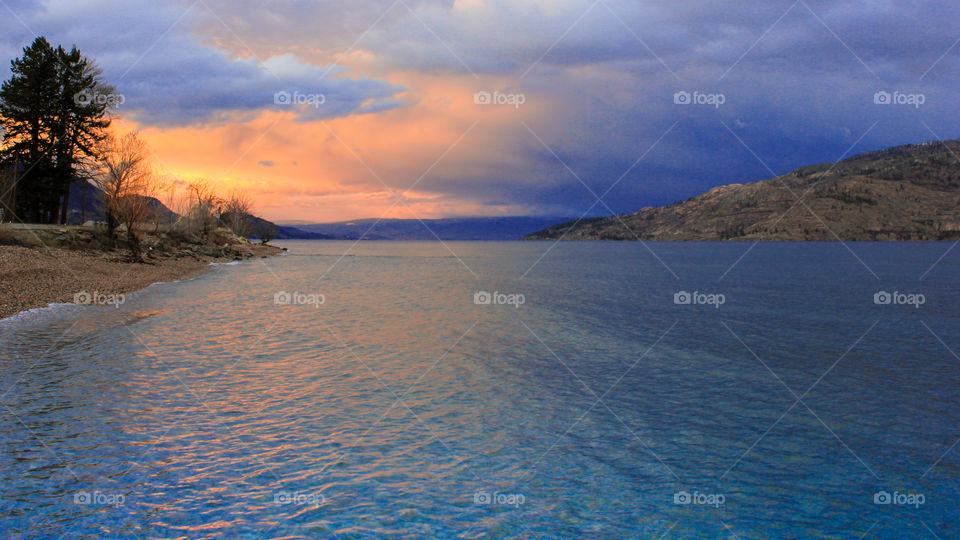 Colourful sunset over Lake Okanagan. 