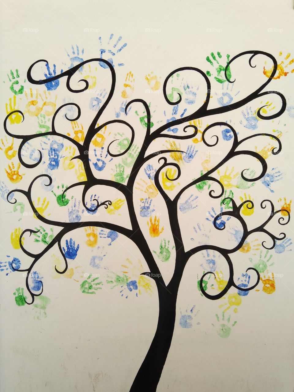 colored hands on the wall