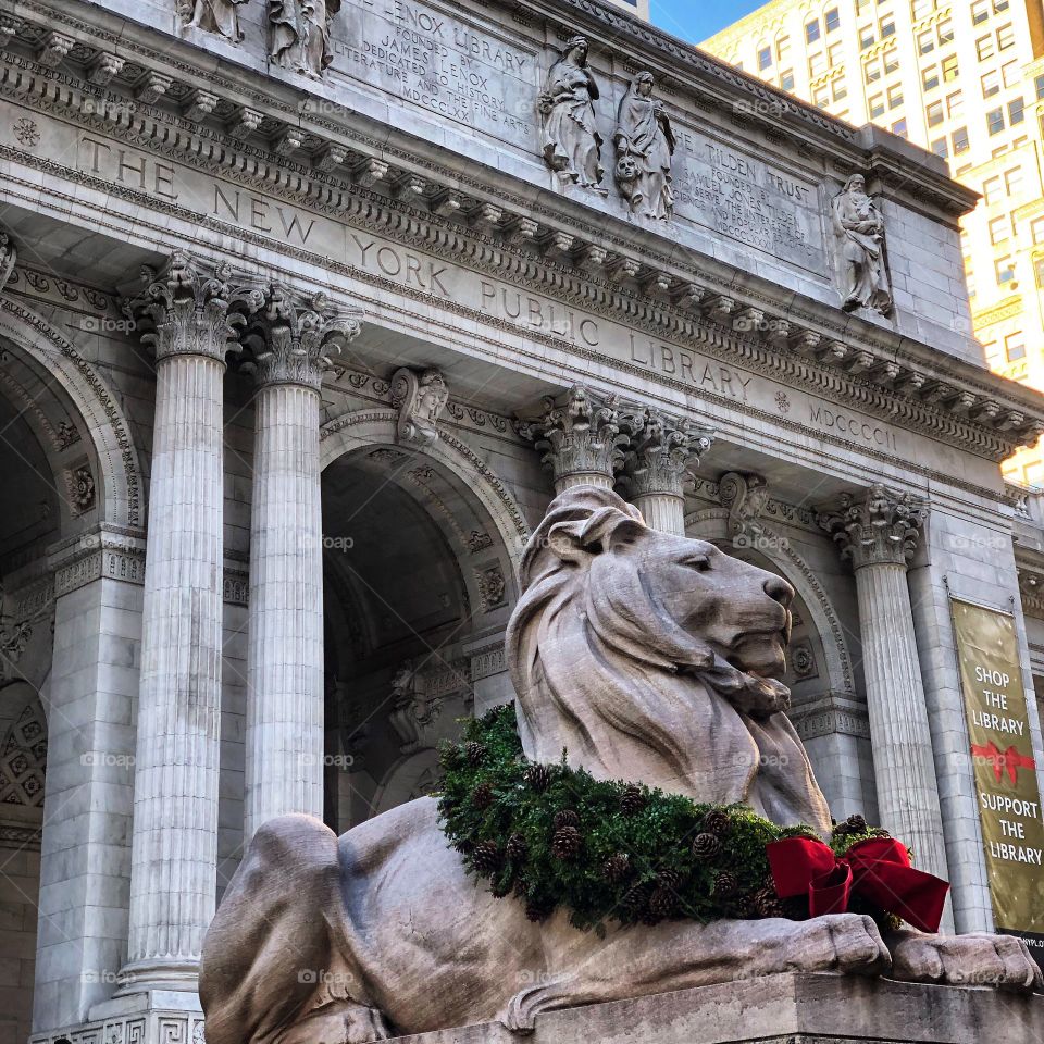 Festive Lion outside New York Public Library 