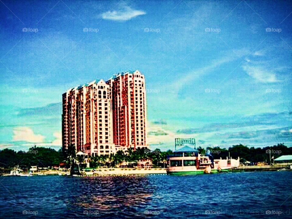 Seaside twins beautiful hotel structure and architecture with resort in one shot.