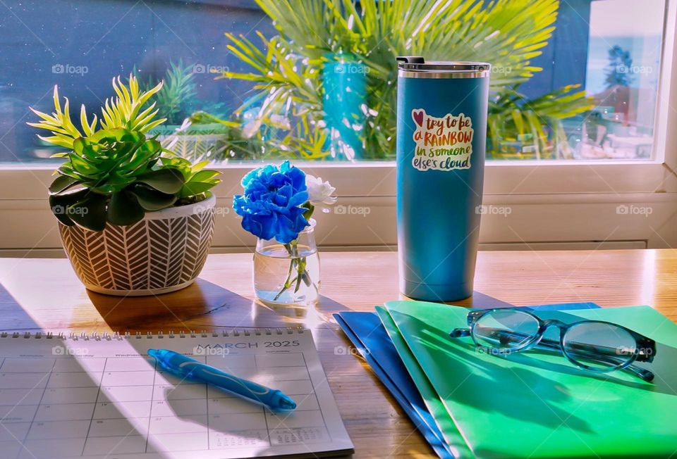 Desk with personal items