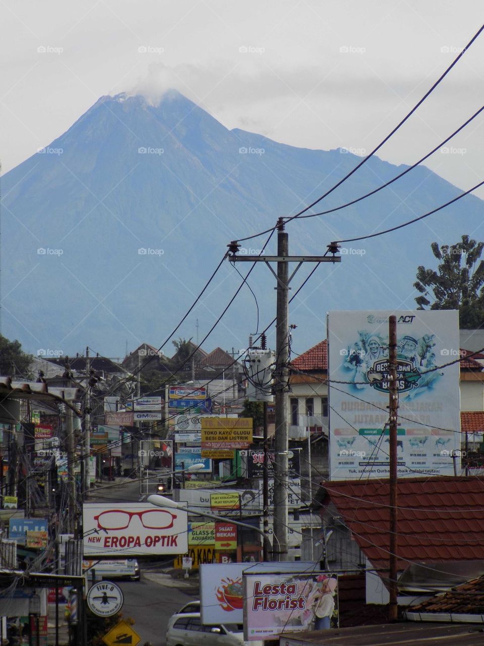 Mount Merapi seen from a distance