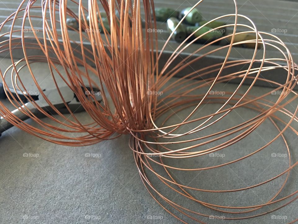 Close up coiled copper wire for crafting 