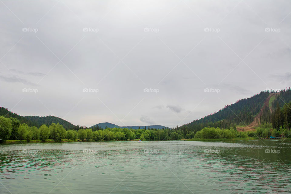 Scenic view of mountain lake