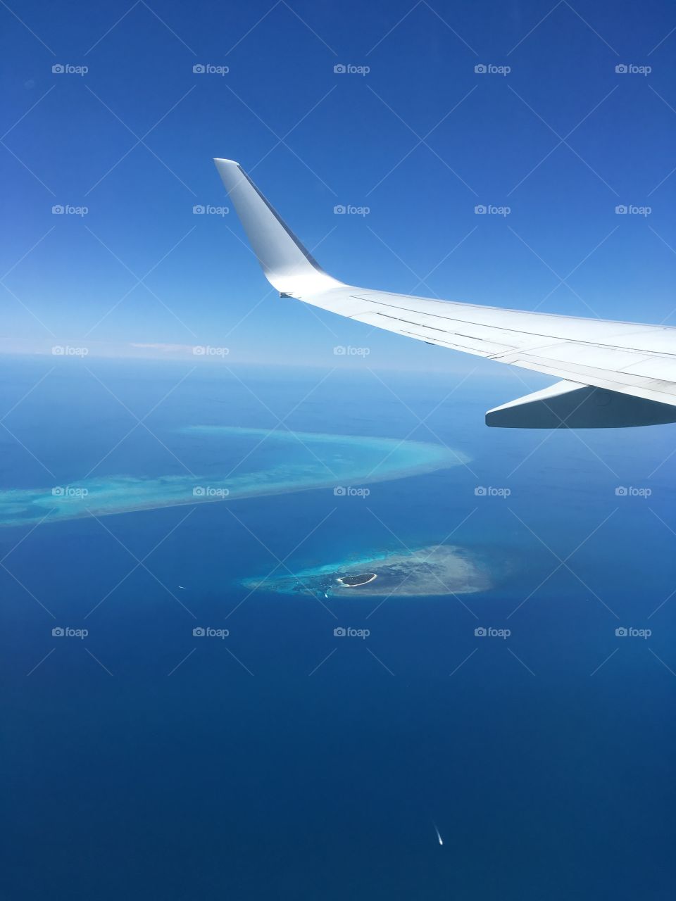 Plane wing over a reef