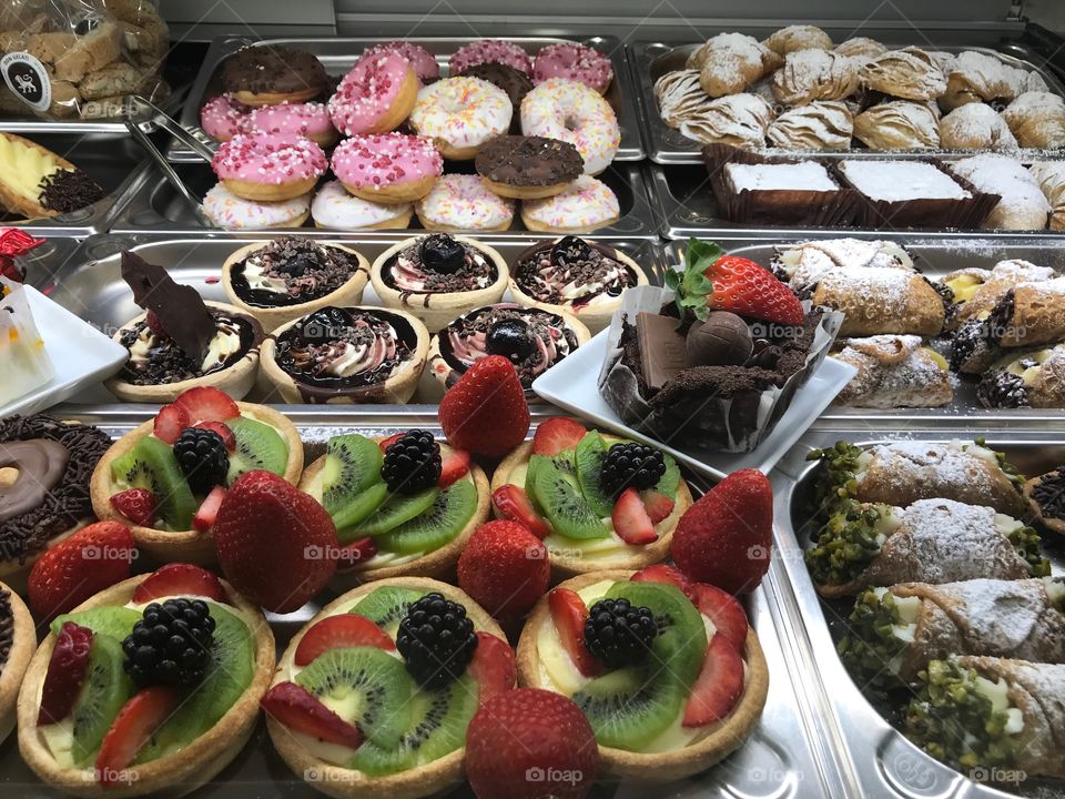 Cakes, tarts and doughnuts selection