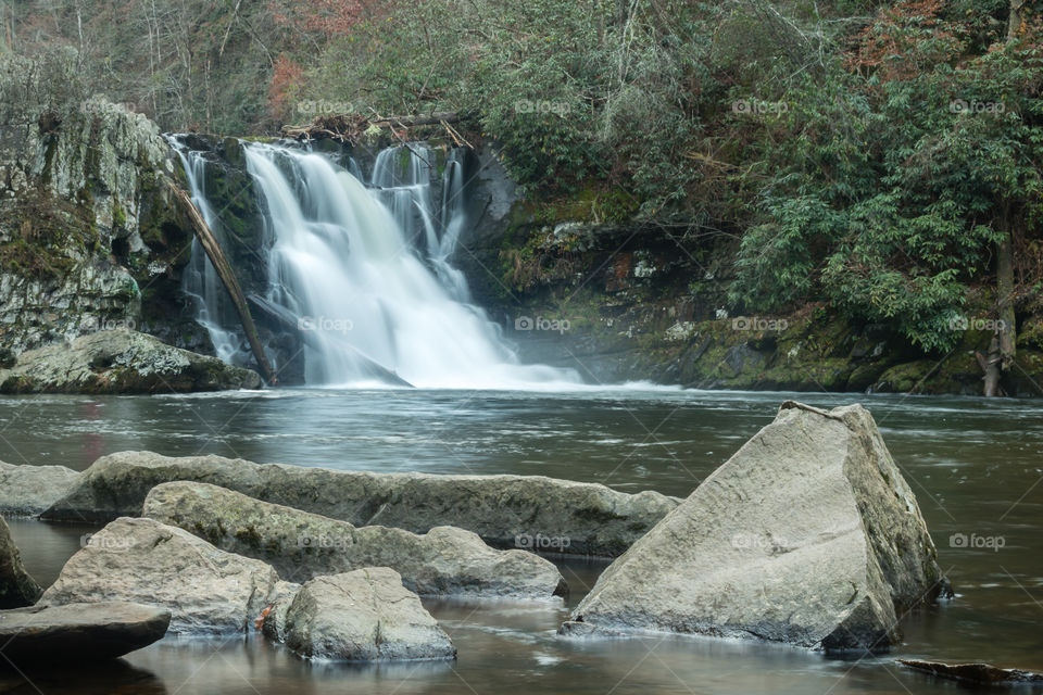 Flowing waterfall in the Great smoky mountain national park. 