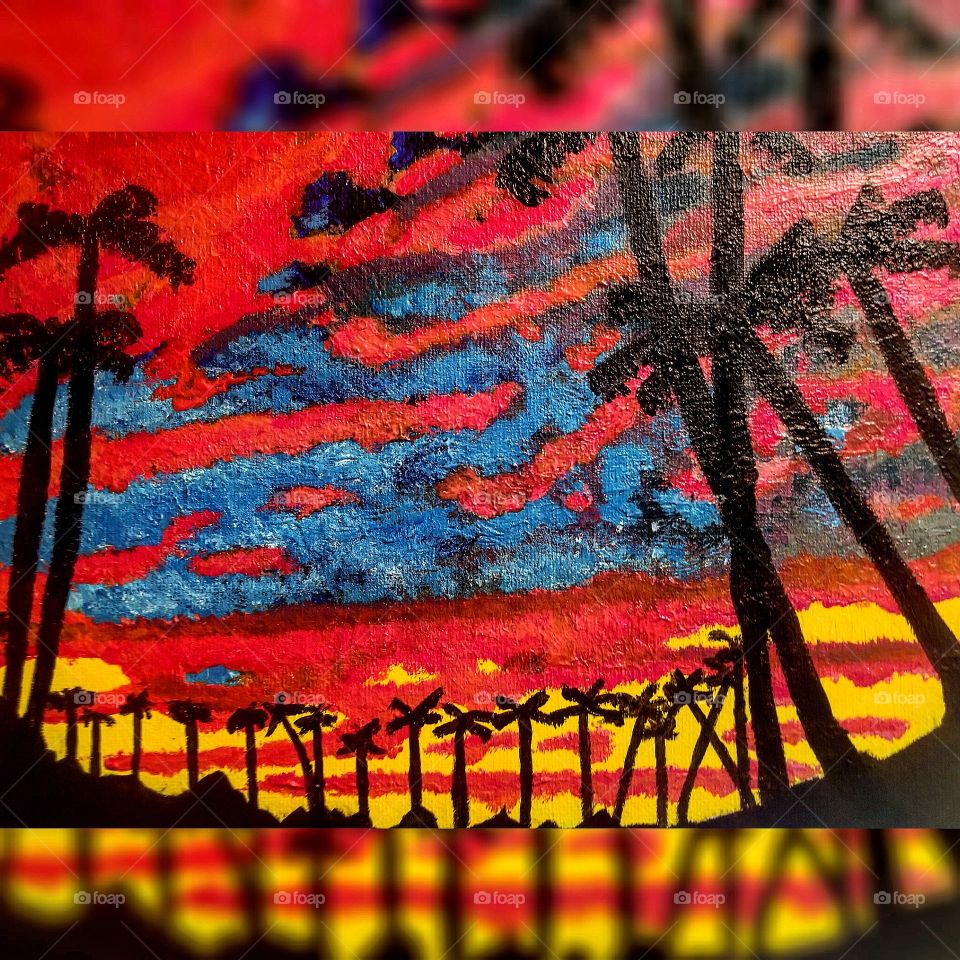 Picture of the California sunset in acrylic paint. Check out my IG @alej14and14ro to see the picture I drew inspiration from.