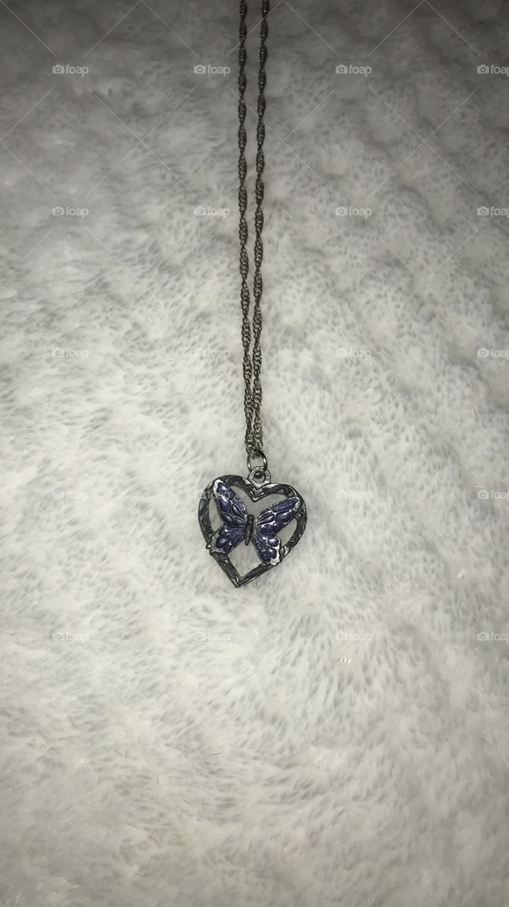 Beautiful necklace of a heart with a butterfly in it made of metal