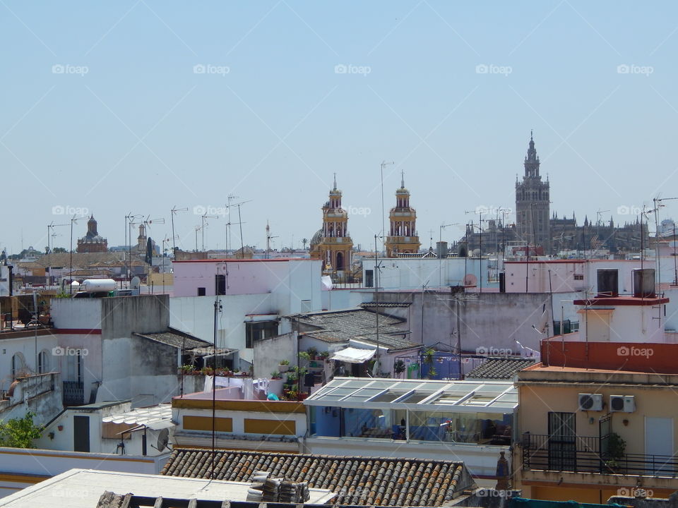 Sevilla, Spain rooftops in different colors 