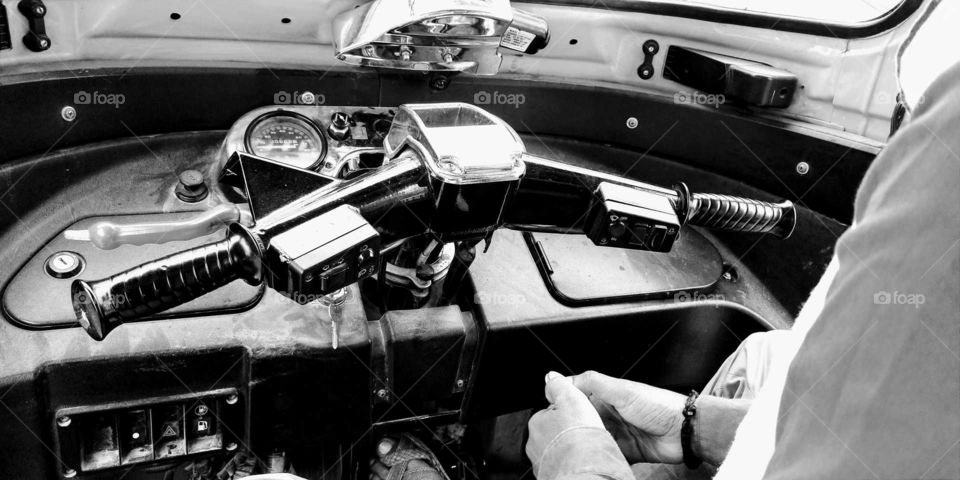 auto rickshaw black and white picture