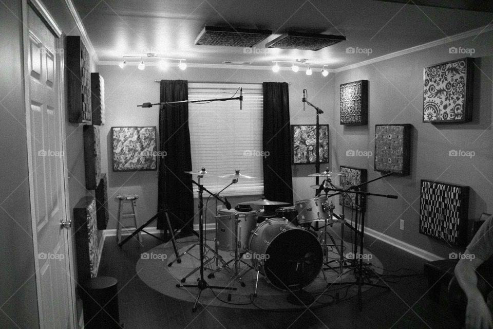 Home studio drum recording man cave