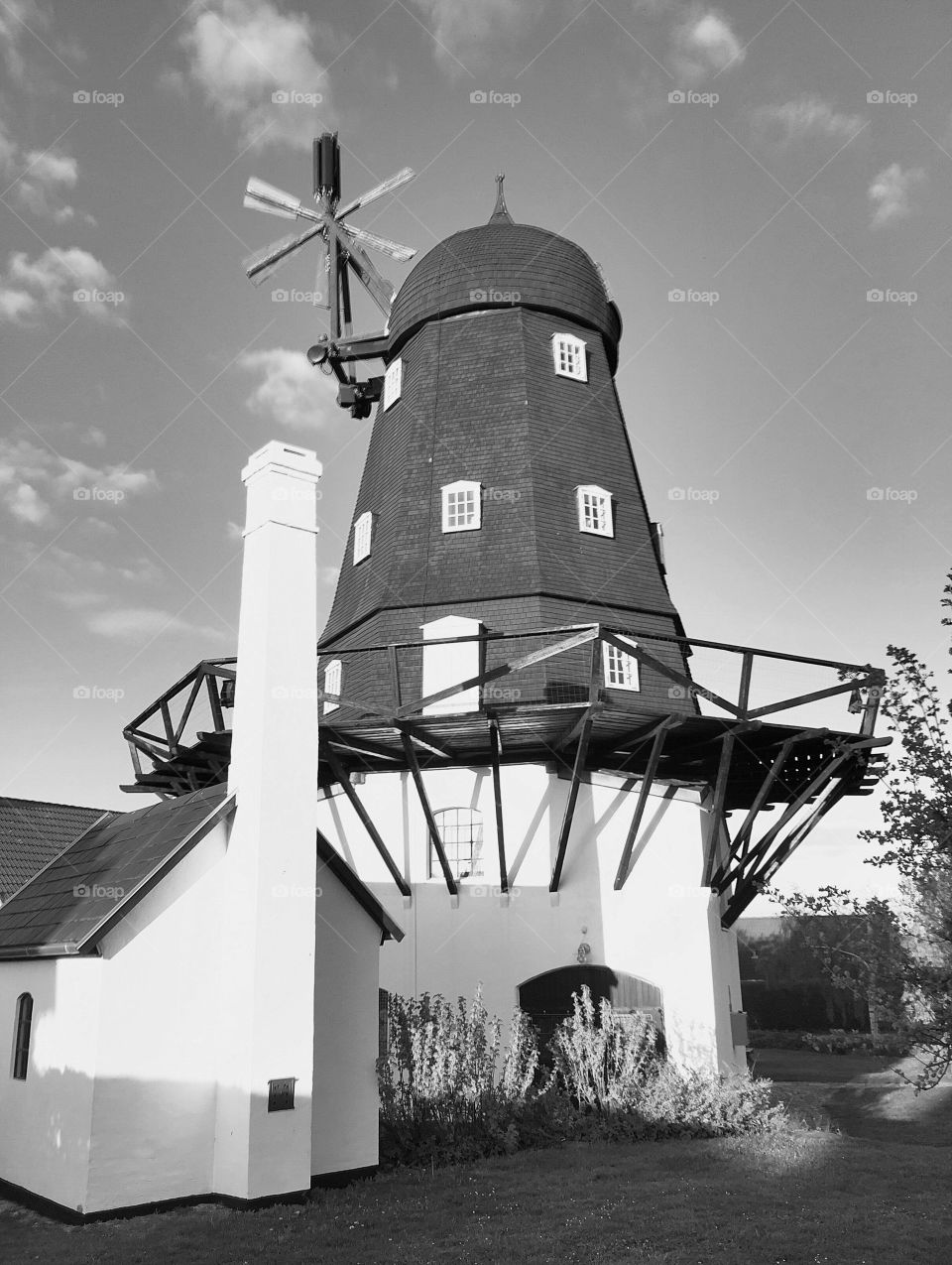Mill in Ganløse. Denmark. Mill in black and white 