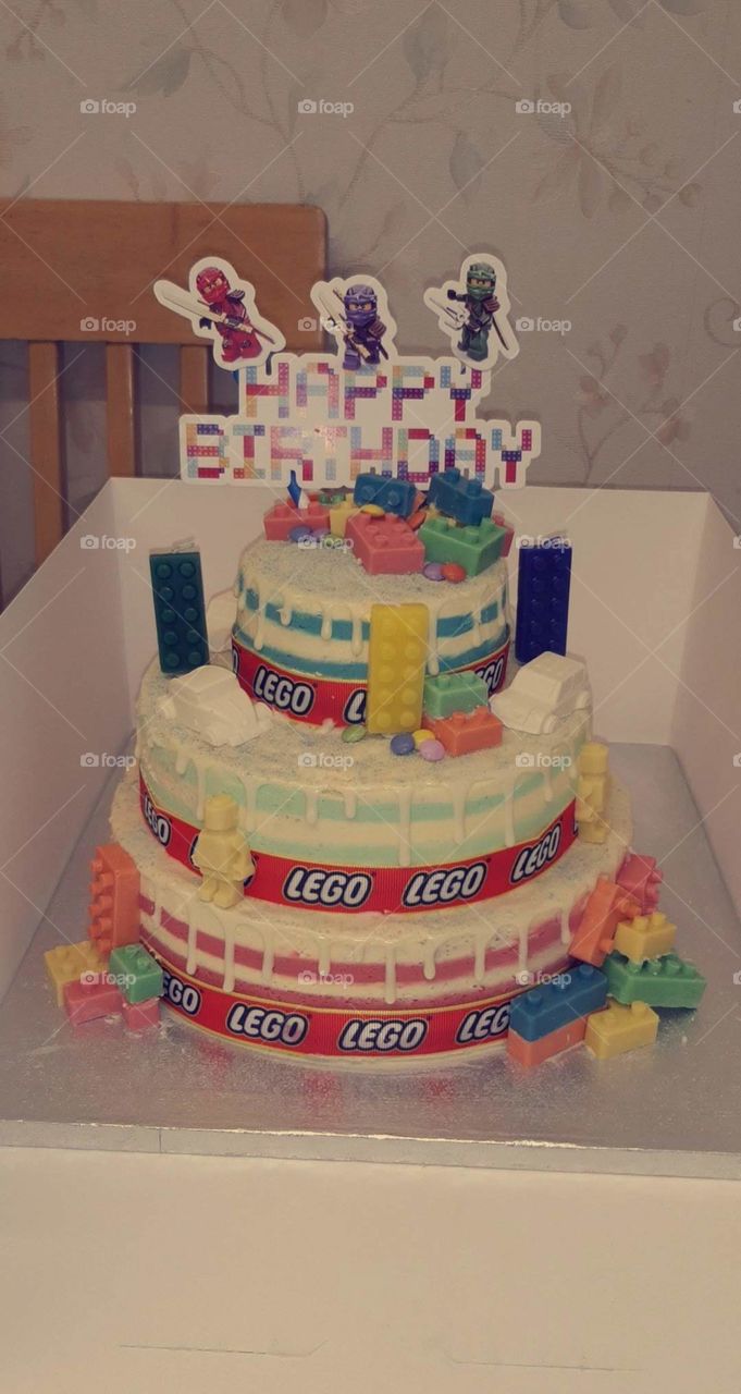 Lego themed cake in which i baked and decorated :)