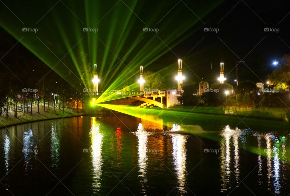 Green laser light show. Green laser light show over the River Torrens in Adelaide