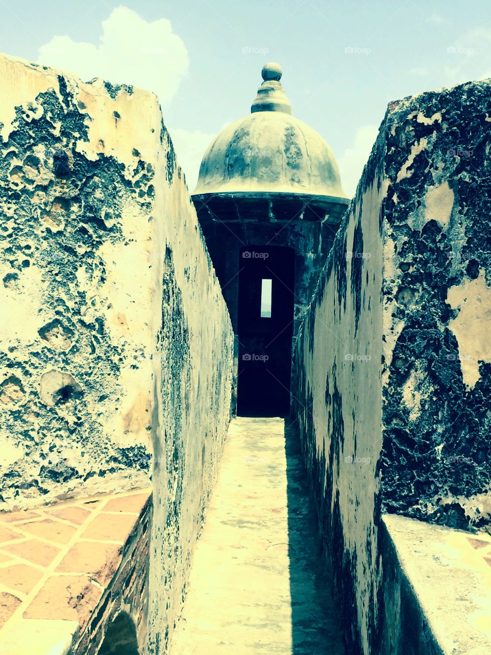 Guard on Duty. Looking into one of the iconic watchtower turrets found on the walls of El Morro fort.