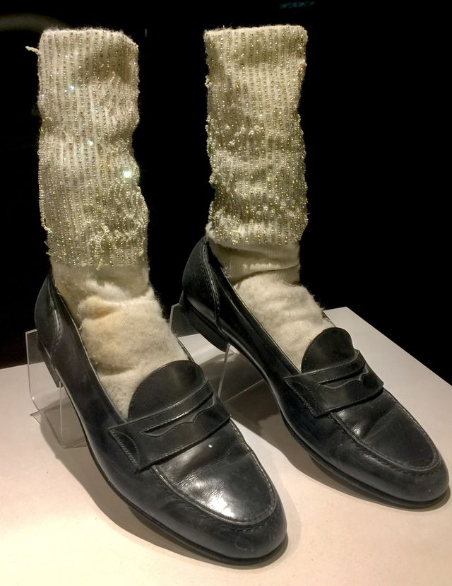 Original Swarovski crystal beaded socks and shoes worn my Michael Jackson, on display in Las Vegas, Nevada.