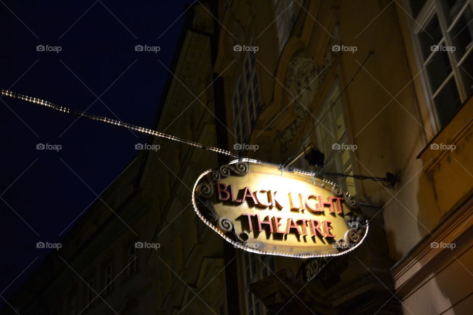 Black Light Theater Sign in Prague