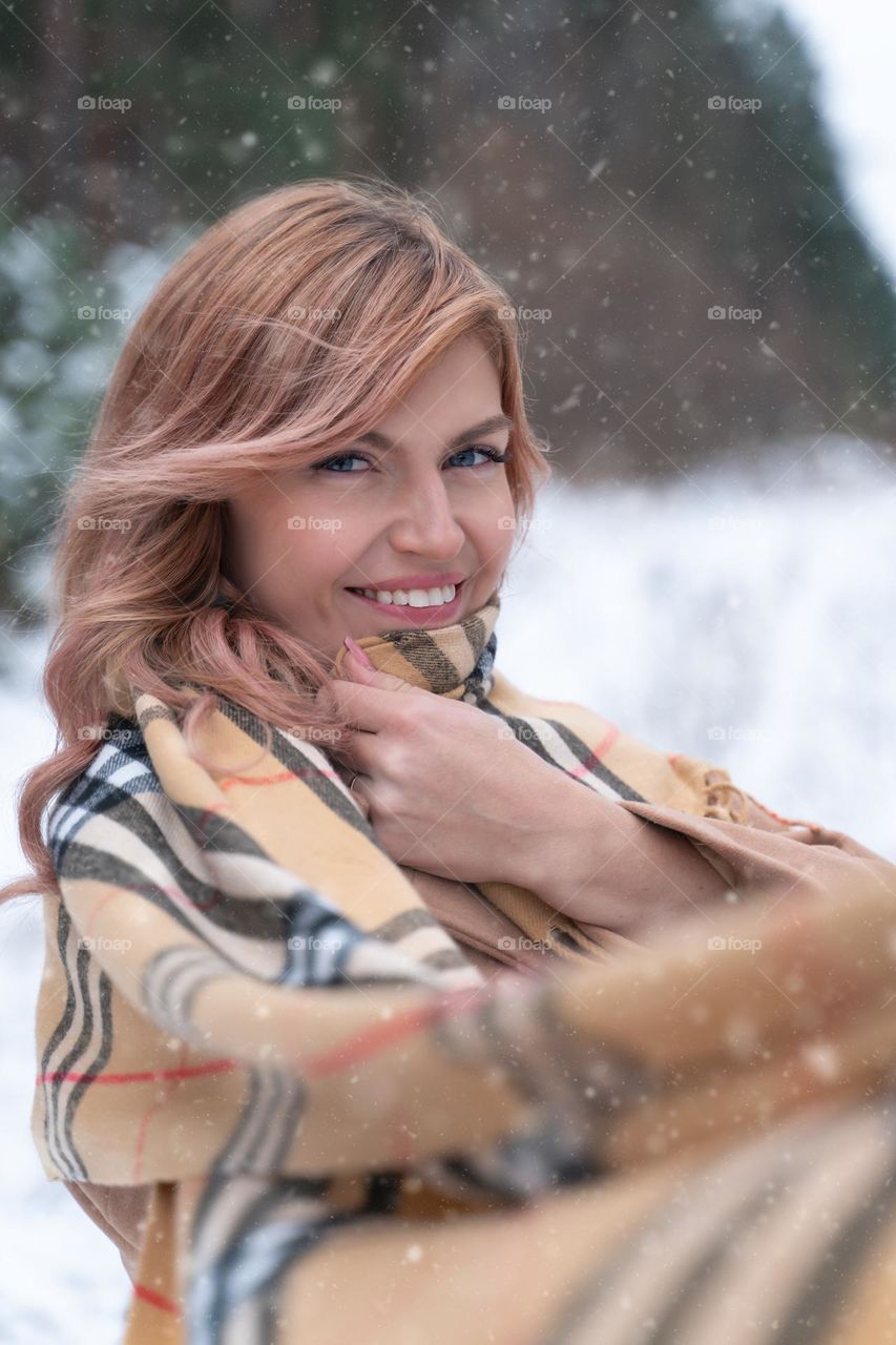 girl in warm scarf outdoor