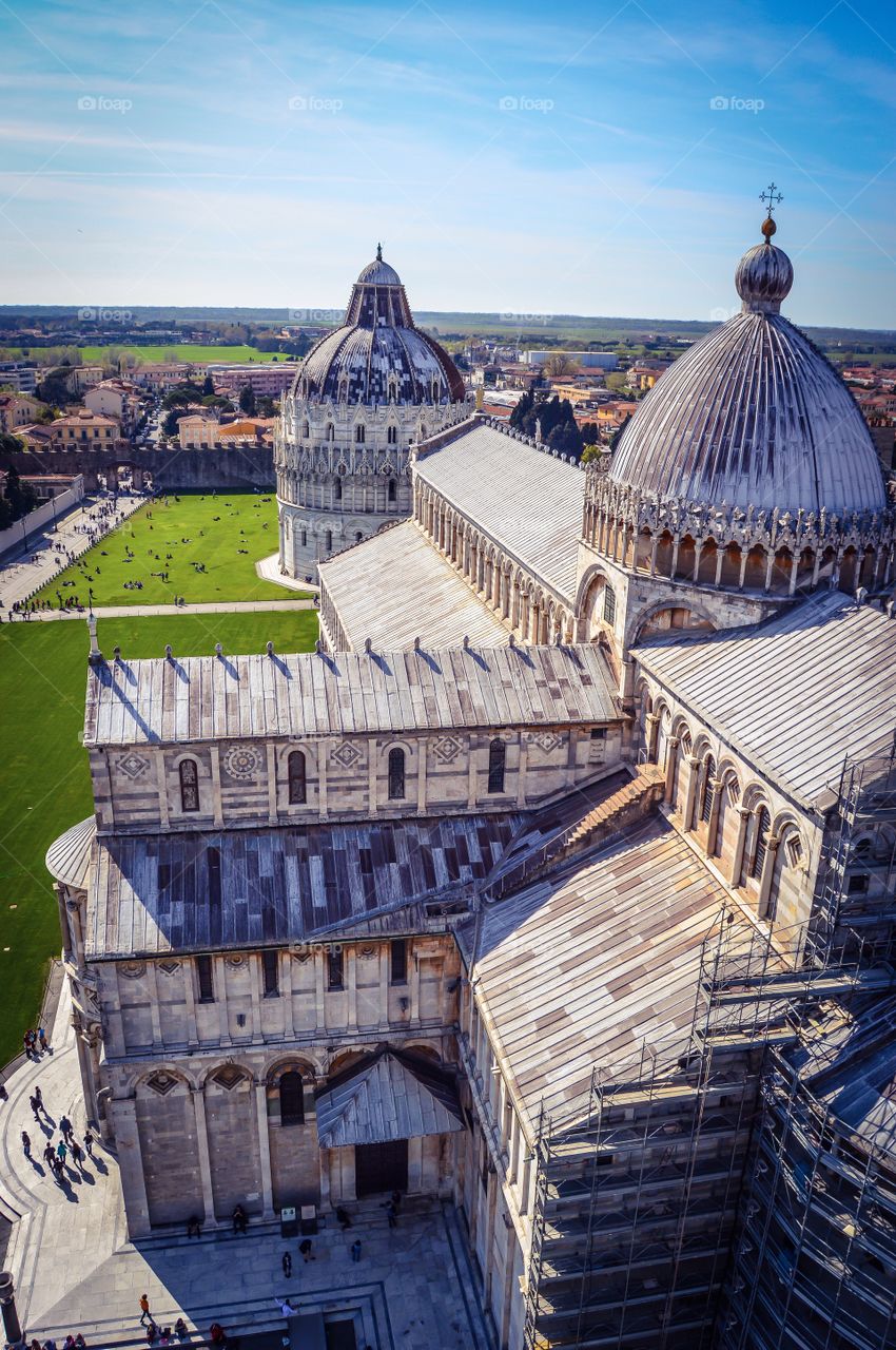 High angle view of Campo Dei Miracoli against sky
