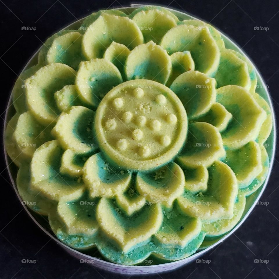 green and yellow floral bath bomb