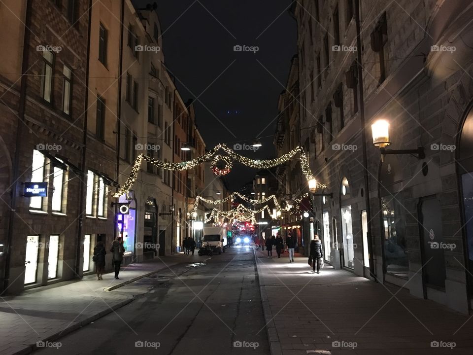 Street at night with christmas decoration