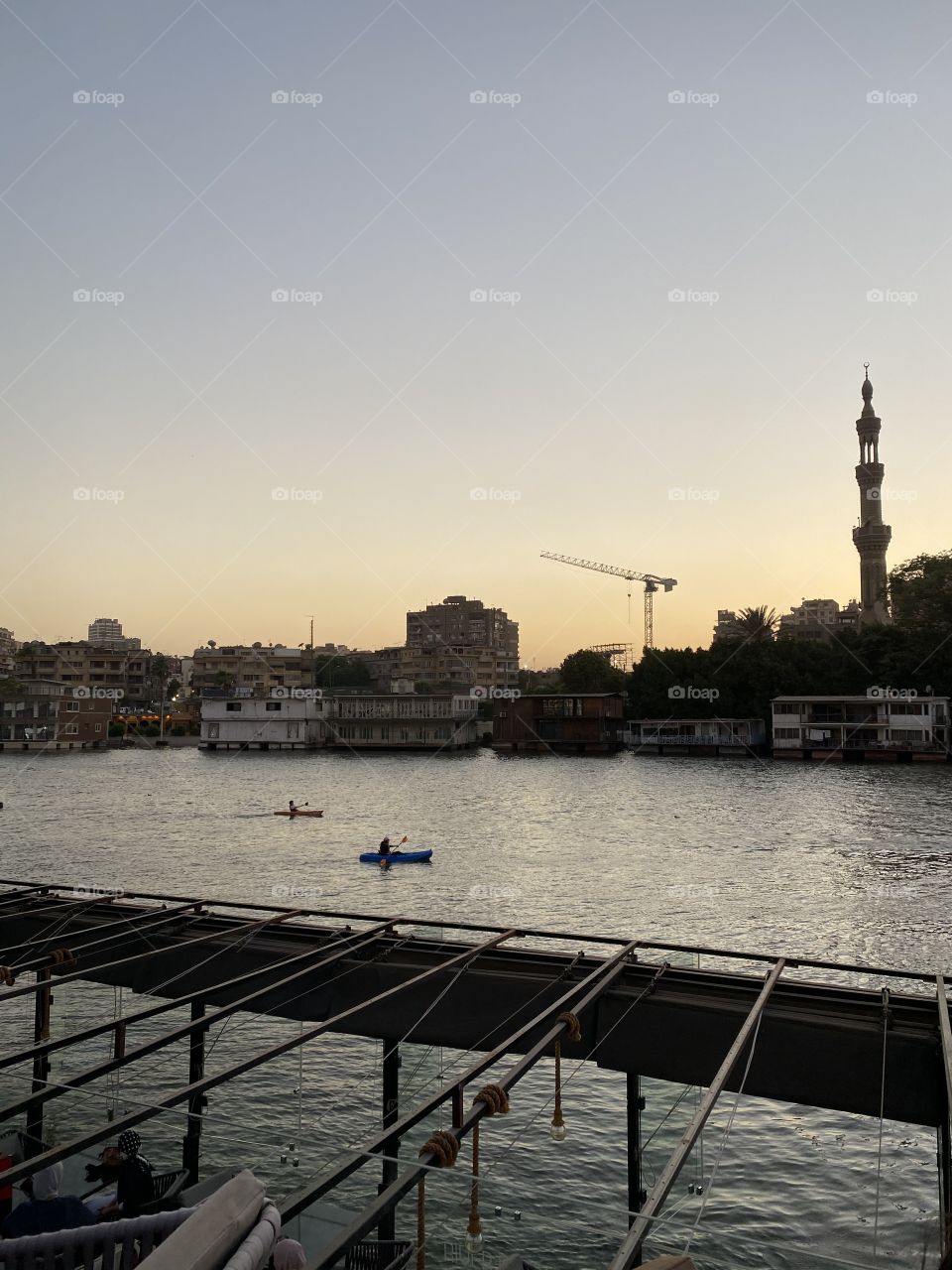 Nile river at sunset golden hour light