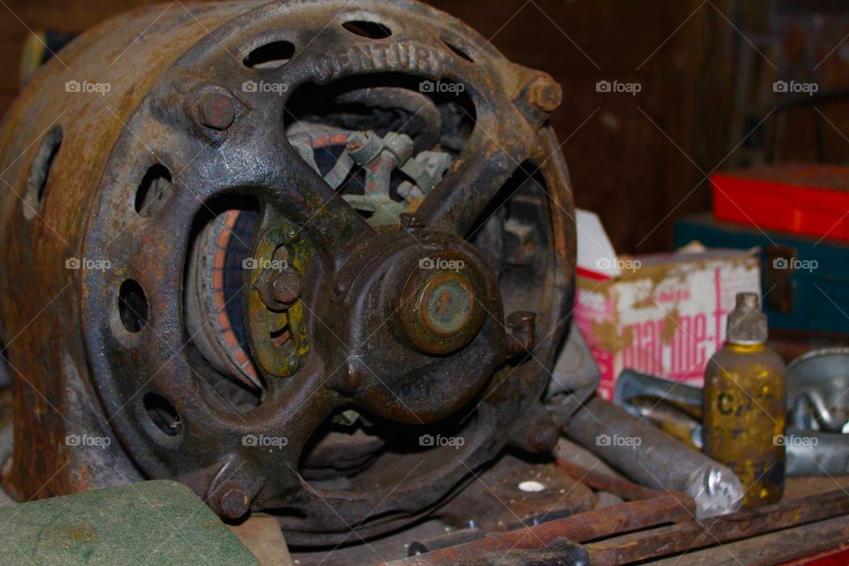 Old motor and miscellaneous items in the workshop