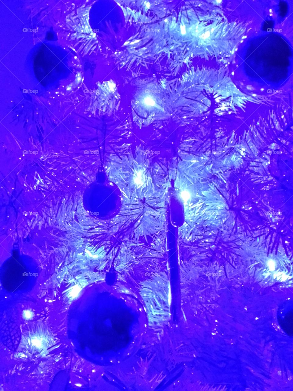 White Xmas Tree with Blue Lights