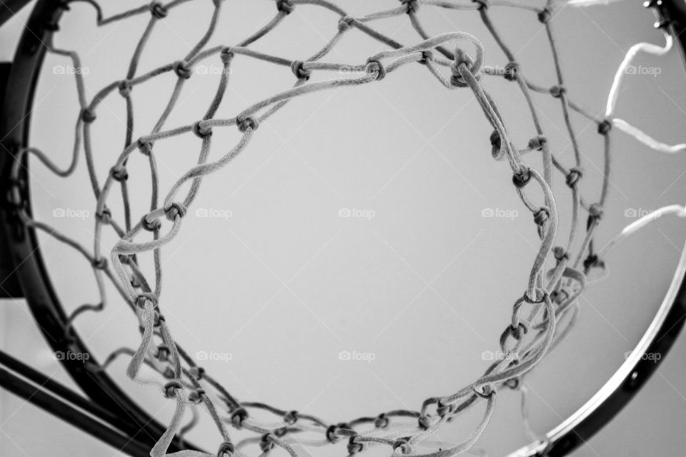 Looking Up Through A Basketball Hoop Net, Monochromatic Sports Photography, Different Perspective 