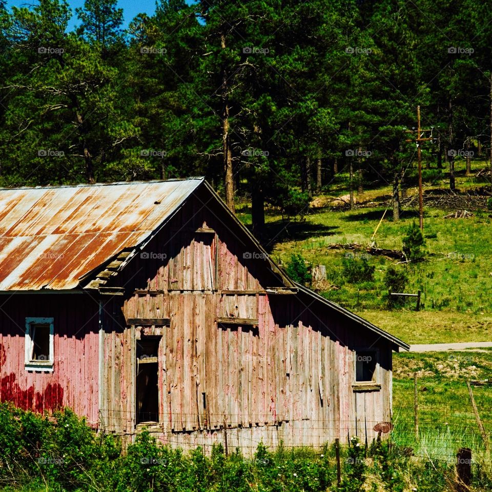 Old American barn in field