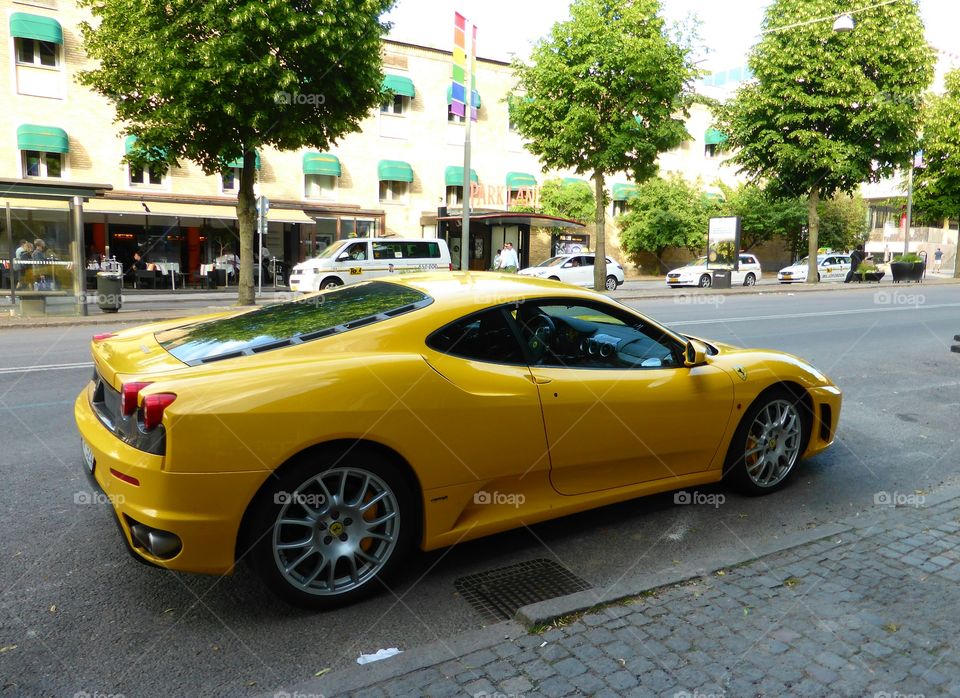 Yellow sportcar in the city of Gothenburg 