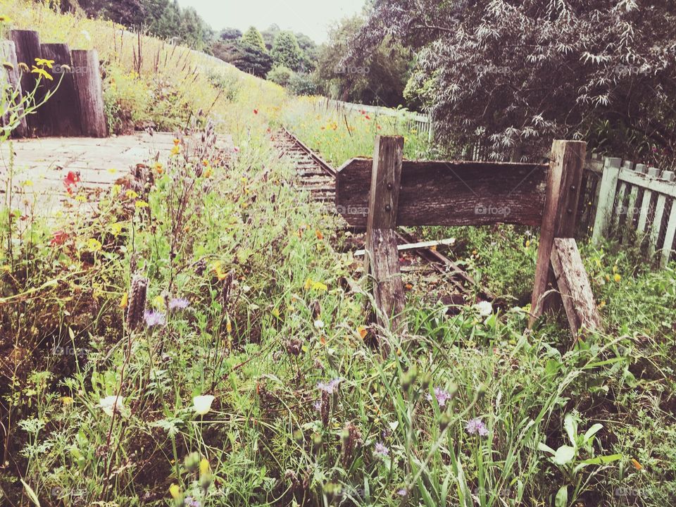 Old abandoned railway siding in Golden Acre Park, Leeds.
