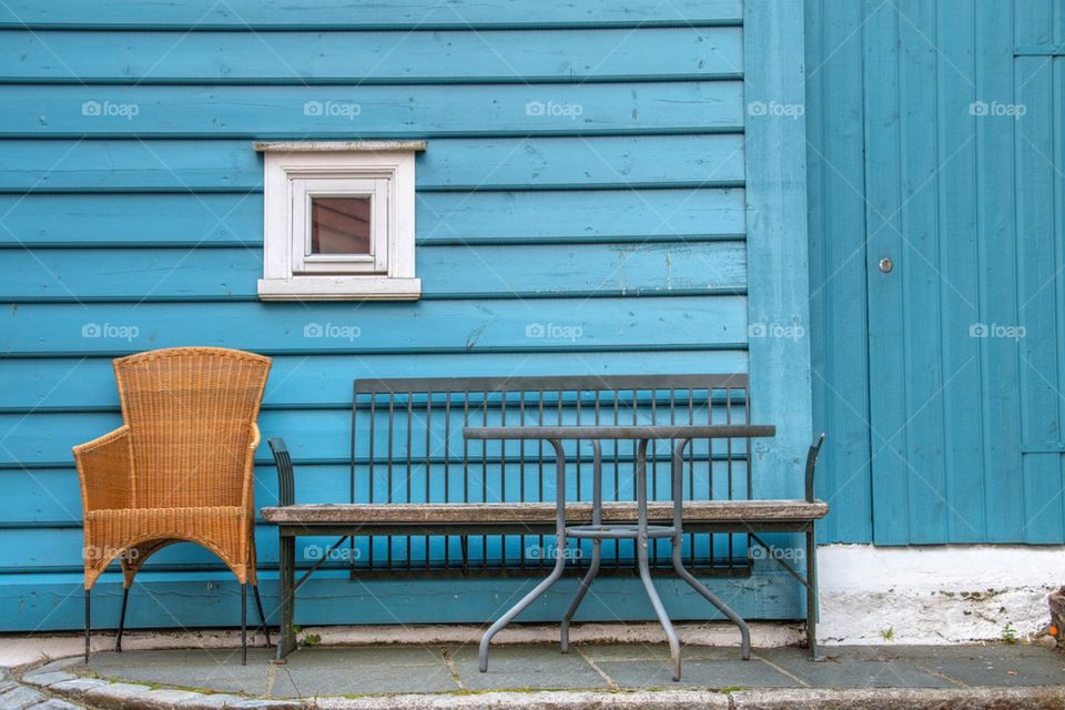 Blue bench in bergen