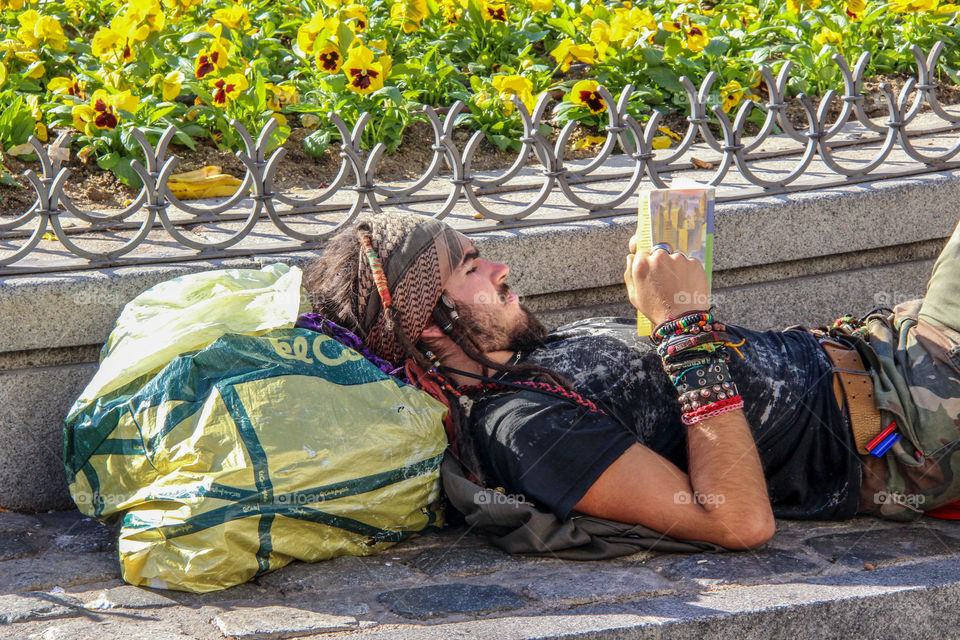 Reading a page or two in Madrid 