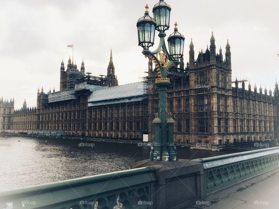 Westminster palace on a rainy day