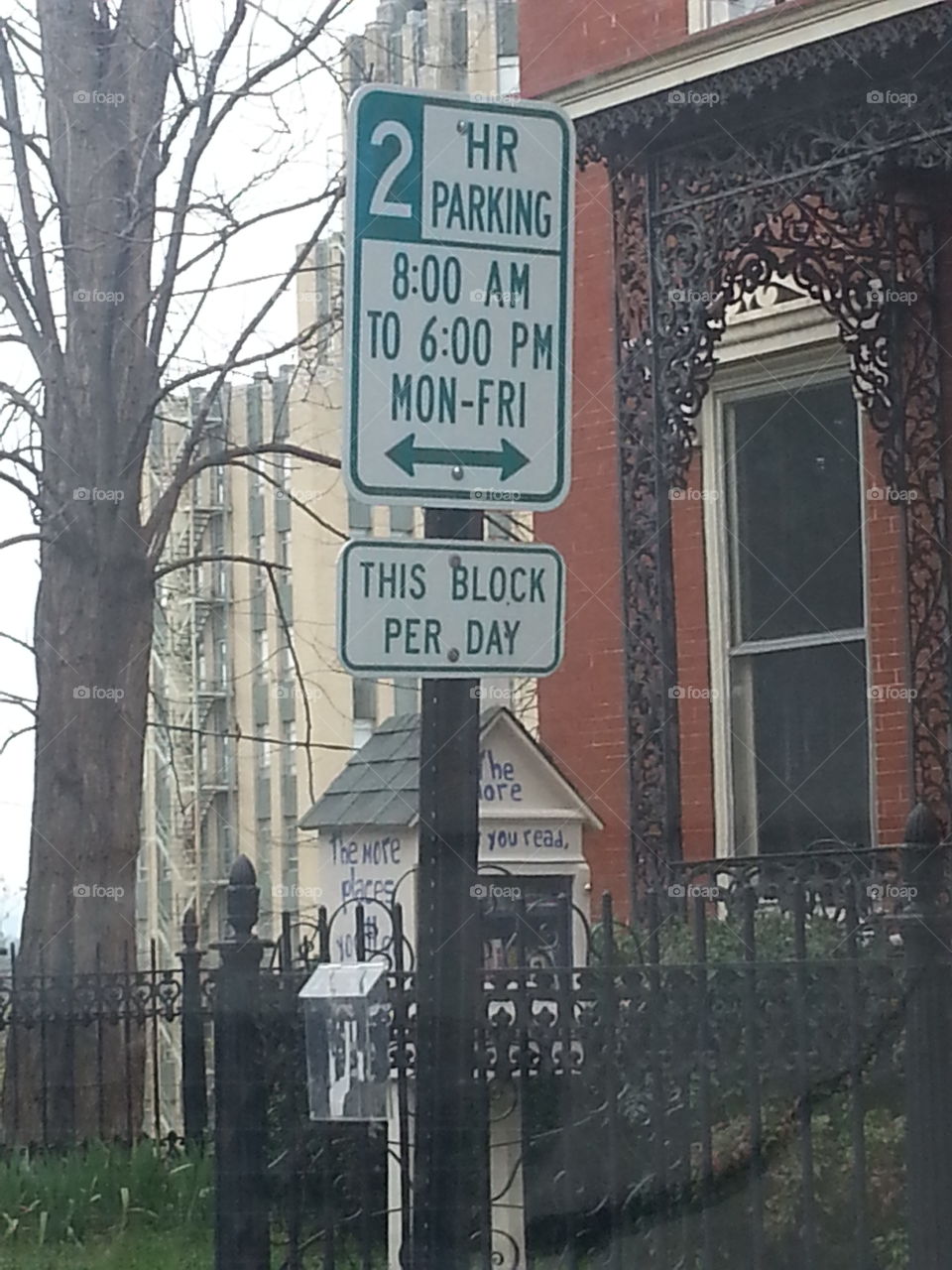 parking signs & library box