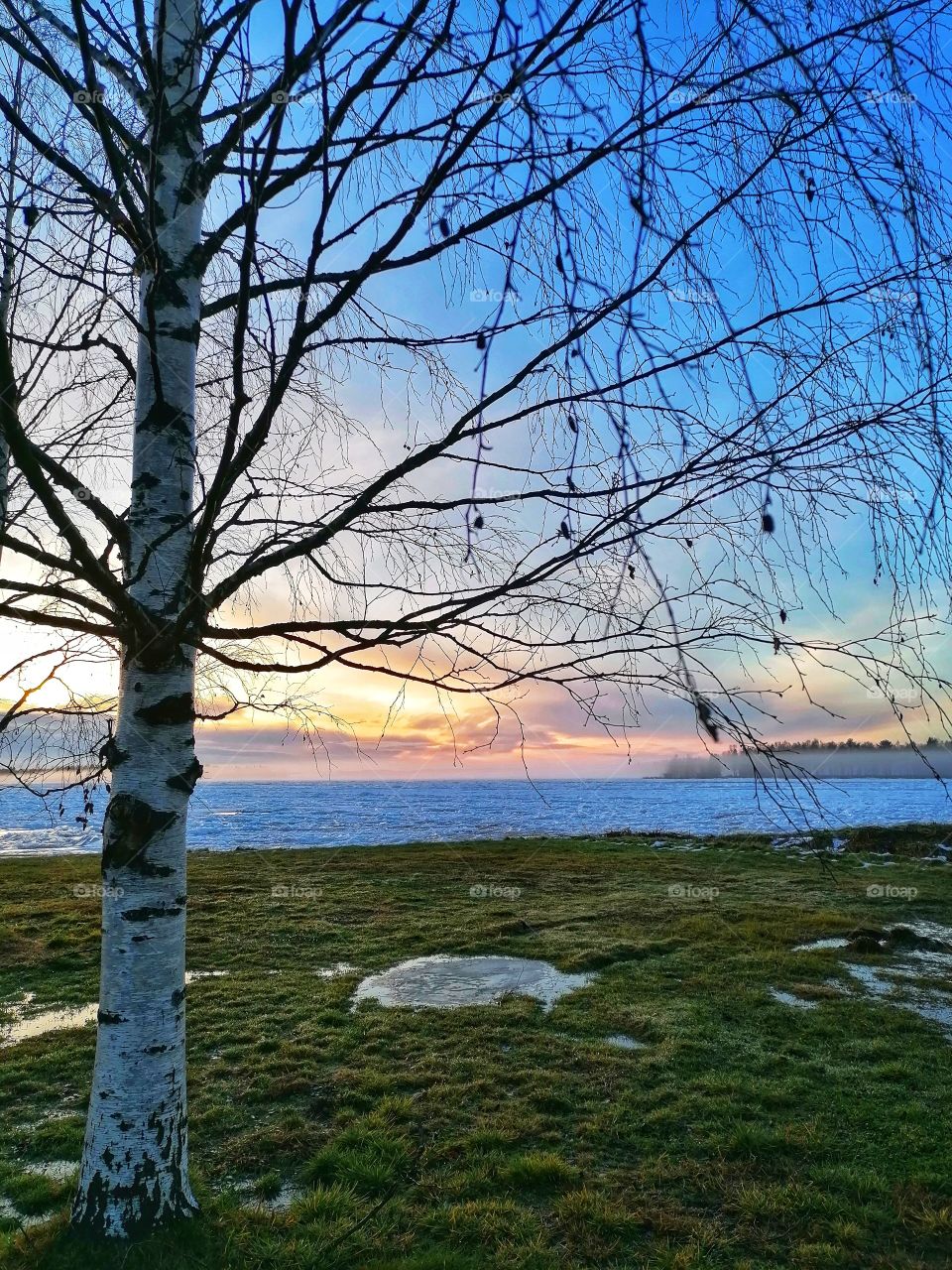 A beautiful sunset in Finnish Lapland in October.